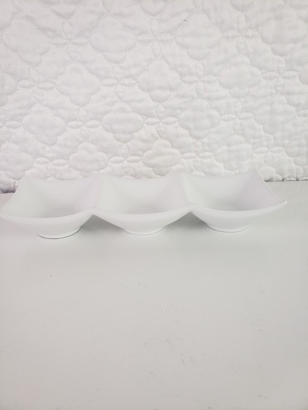 Fitz & Floyd Everyday White Divided Tray Condiment Relish Dish Dipping Sauce